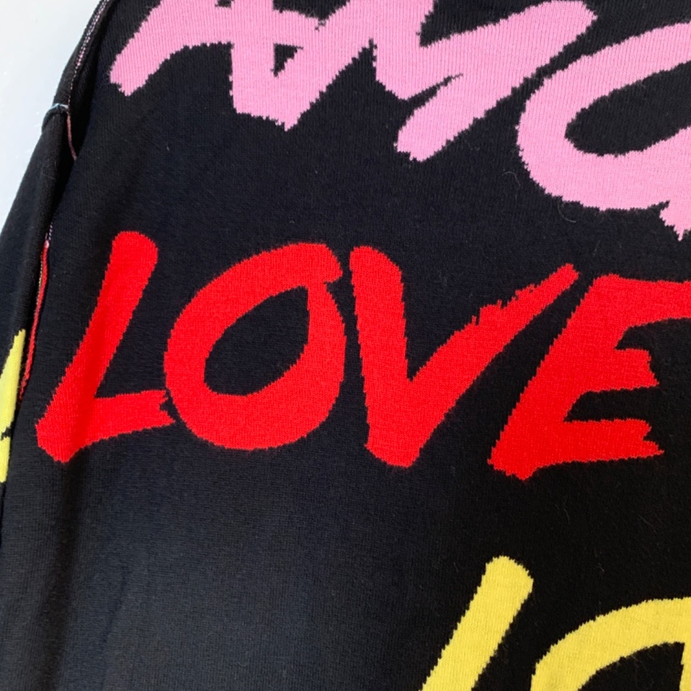 Peace Love World Cardigan Sweater XXS NWOT Black Love Theme Snaps Cozy Artsy - Picture 13 of 15